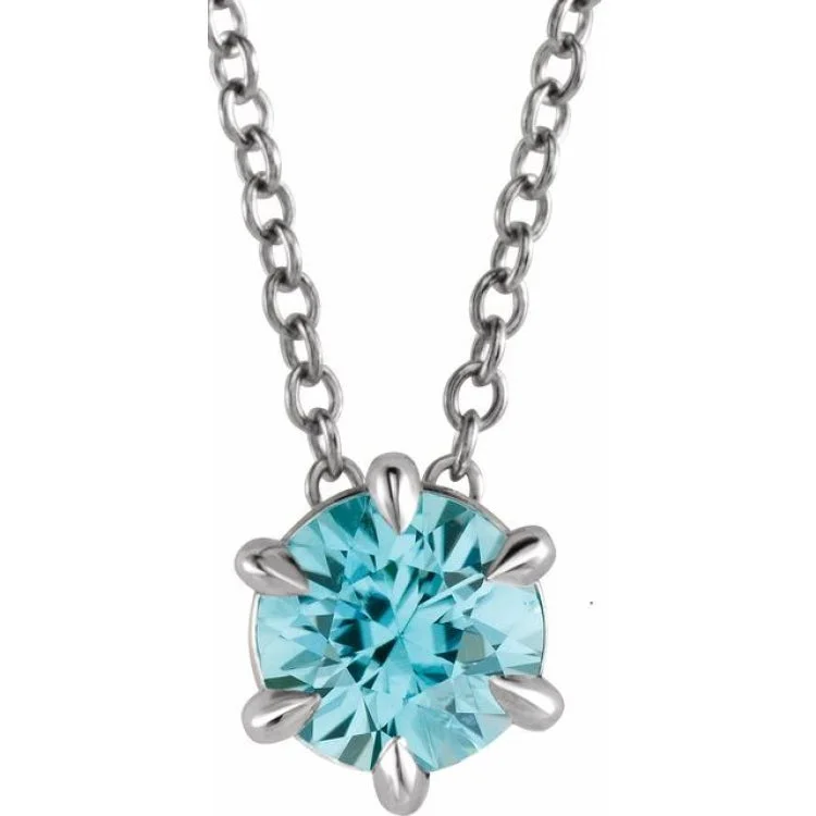 Ladies oval shine necklaces -Sterling Silver 5 mm Natural Aquamarine Solitaire 16-18" Necklace