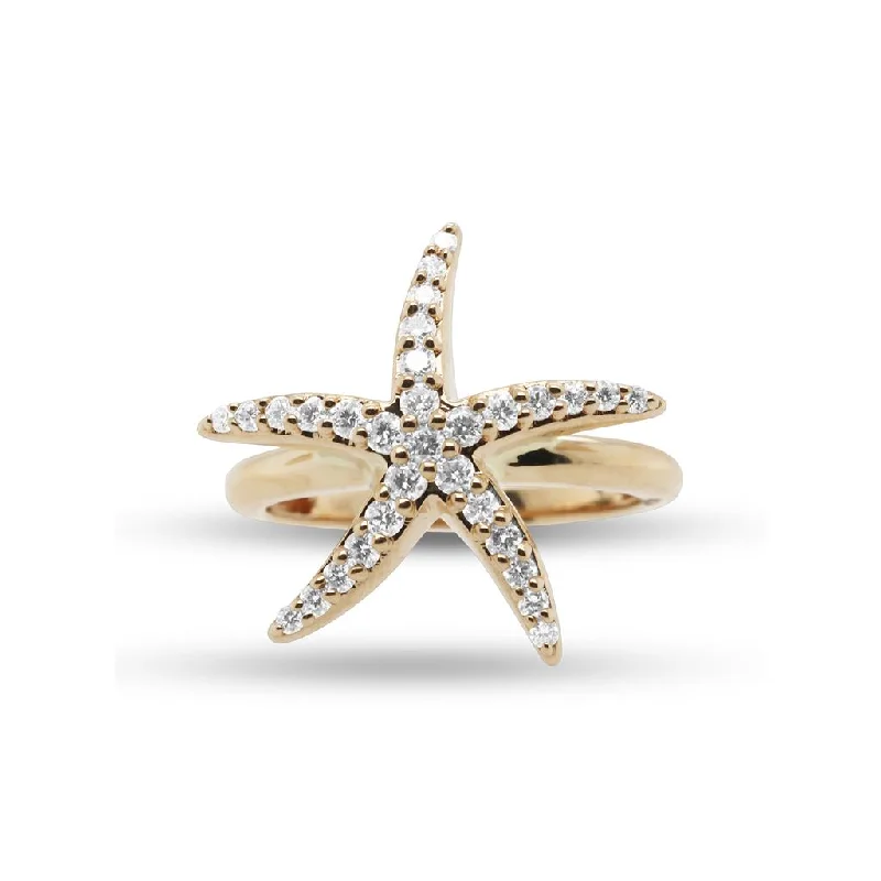 Ladies Rings with Olive Idocrase-14K Yellow Gold & Diamond Starfish Ring - 0.46cttw