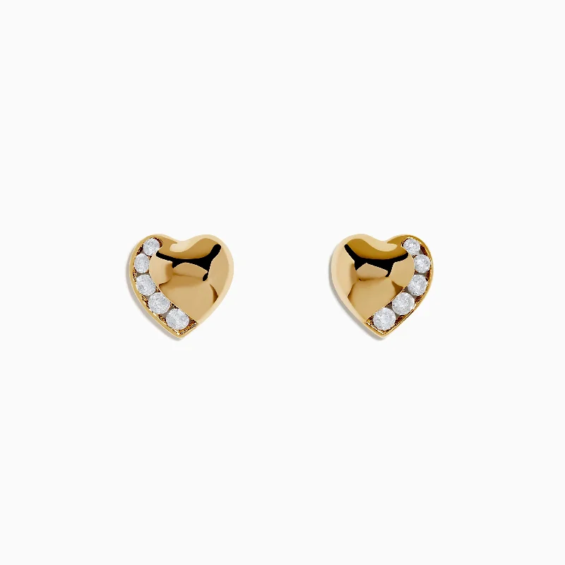 Ladies Earrings with Olive Idocrase-D'Oro 14K Yellow Gold Diamond Heart Stud Earrings