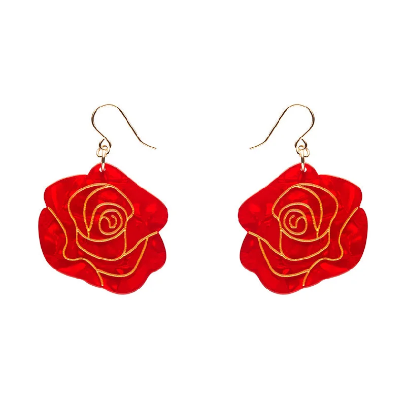 Ladies Earrings Petite Spark-Erstwilder - Eternal Rose Drop Earrings - Red