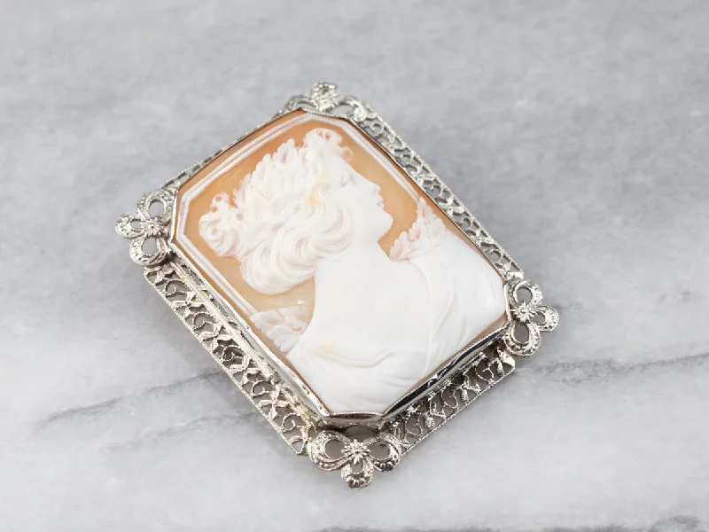 Ladies warm topaz brooches -Beautiful Large Floral Cameo Brooch