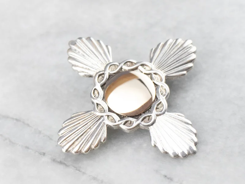 Ladies bird flight brooches -Mixed Metal Cross Signet Brooch