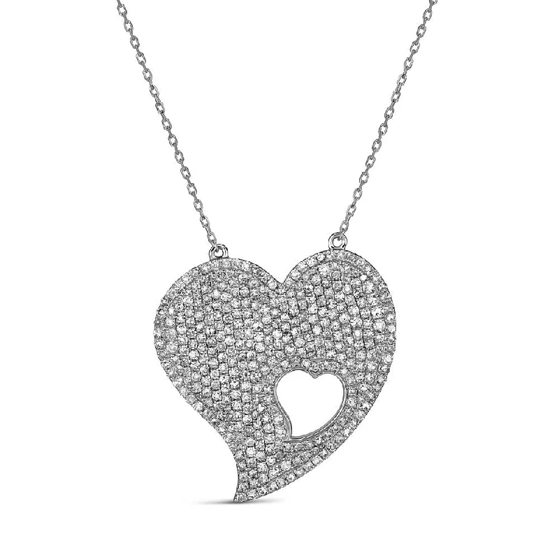 Ladies resilient steel necklaces -14KT 1.06CTW PAVE ROUND DIAMOND MOMMY & ME HEART NECKLACE