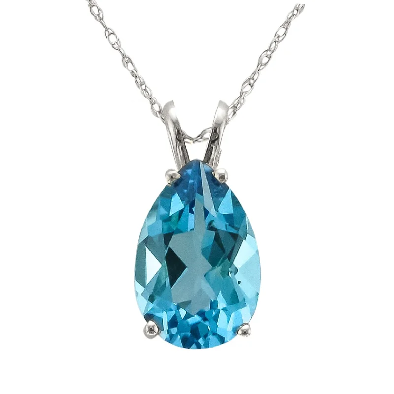 Ladies ethnic weave necklaces -14KT WHITE GOLD 3.60 CT PEAR SHAPE BLUE TOPAZ NECKLACE