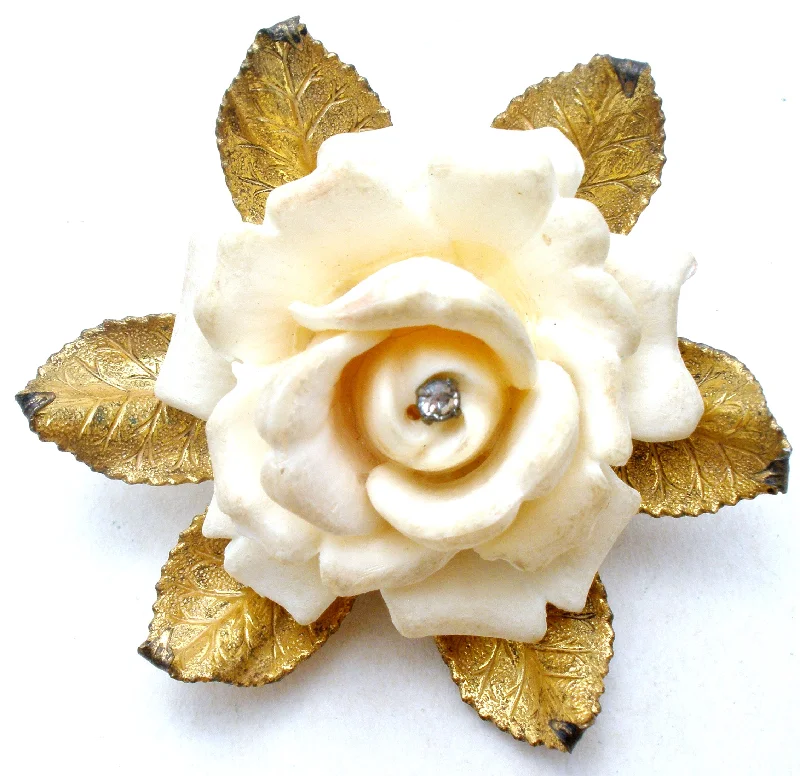 Ladies galaxy gleam brooches -Miriam Haskell Celluoid Rhinestone Rose Brooch Pin