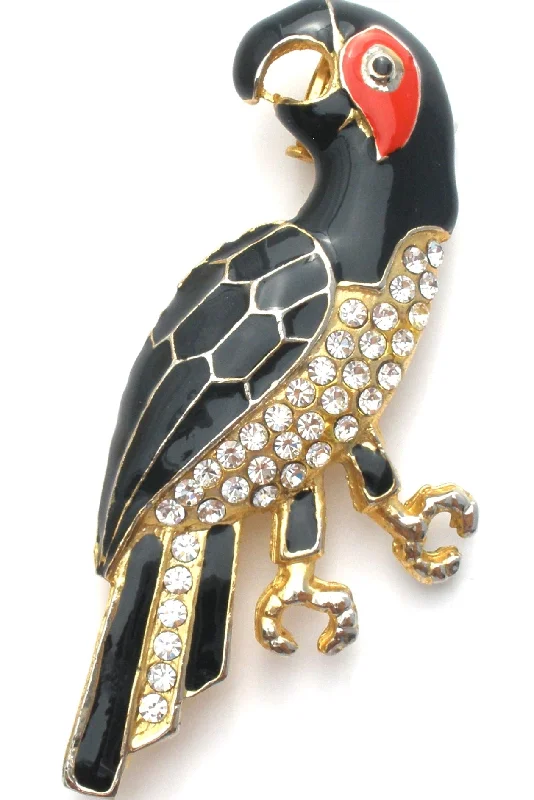 Ladies warm topaz brooches -Enamel & Rhinestone Parrot Brooch Pin Vintage