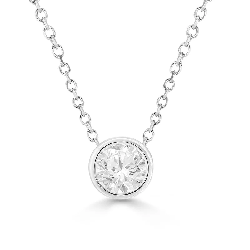 Ladies memory gleam necklaces -14KT WHITE GOLD 3/4 CTW DIAMOND BEZEL SOLITAIRE NECKLACE