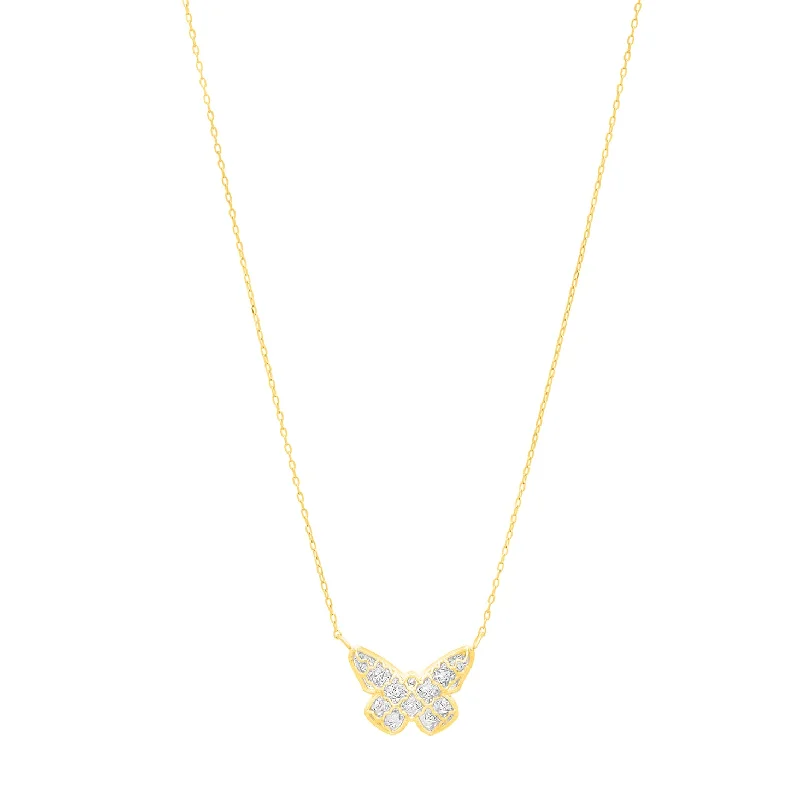 Ladies team spirit necklaces -14K Gold Diamond Cut Checkered Butterfly Necklace