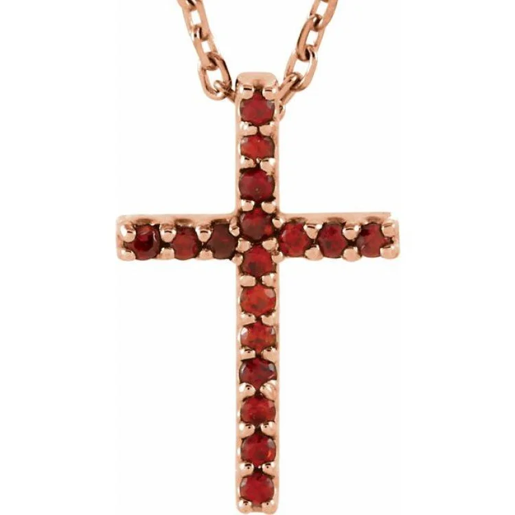 Ladies mermaid ripple necklaces -14K Rose Natural Mozambique Garnet Petite Cross 16" Necklace