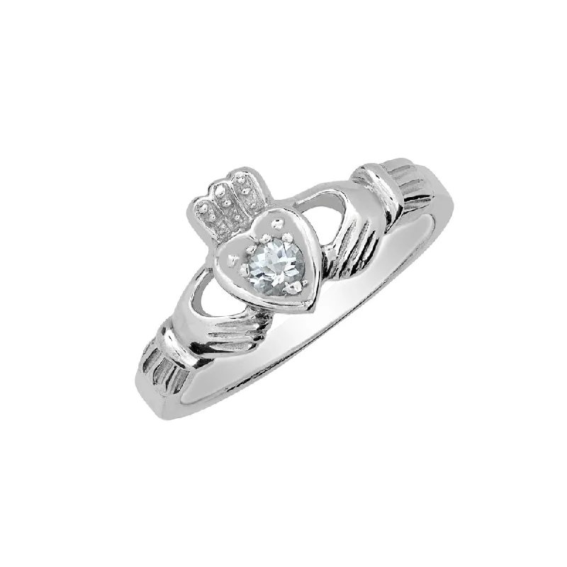 Ladies Rings for Aunt Spark-Sterling Silver Aquamarine Claddagh Ring HB00950AQSS