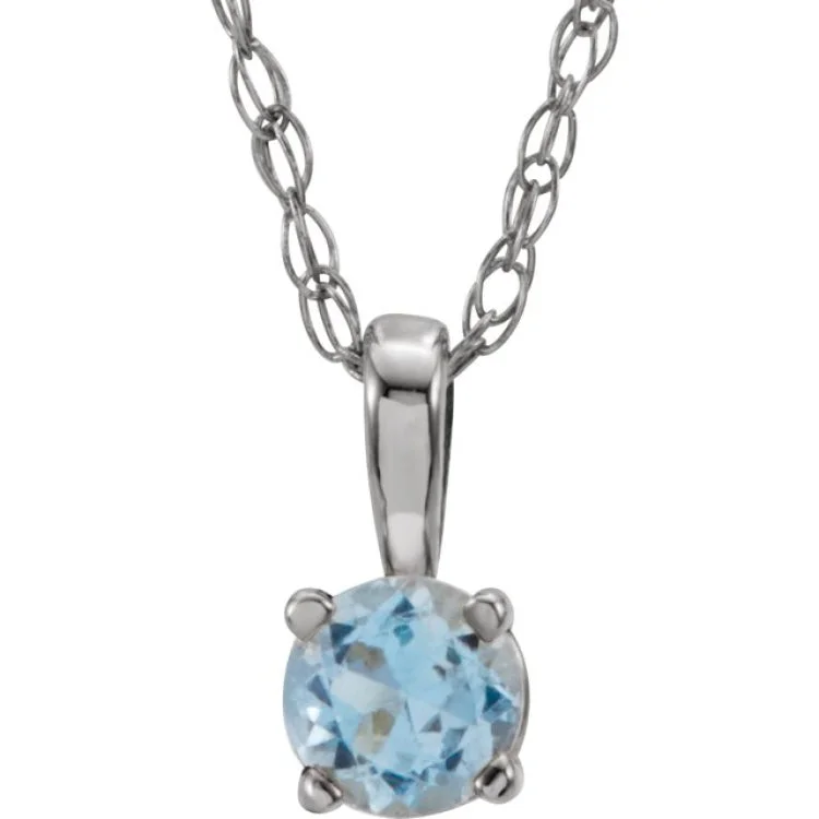 Ladies crisp white gold necklaces -14K White 3 mm Natural Aquamarine Youth Solitaire 14" Necklace