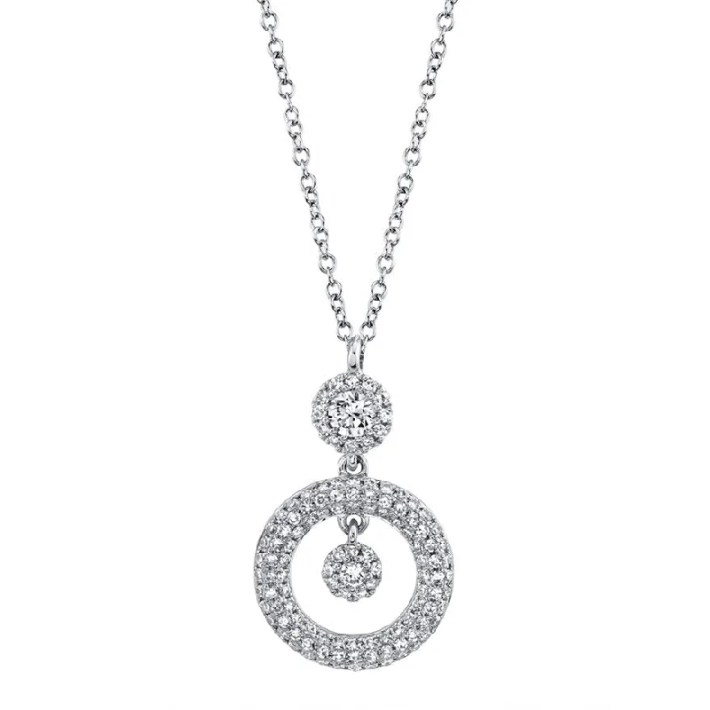 Ladies smooth glide necklaces -14KT GOLD 0.39 CTW DIAMOND DOUBLE ROUND HALO DROP NECKLACE