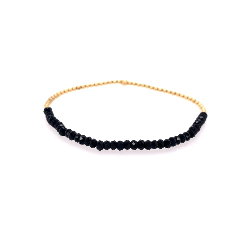 Ladies beach wave bracelets -2mm Black Spinel Stretch Bracelet in Yellow Gold by Karen Lazar