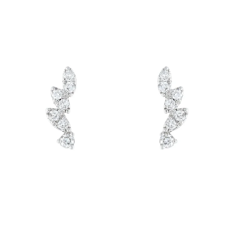 Ladies Earrings with Mint Serpentine-White Gold Diamond Climber Earrings