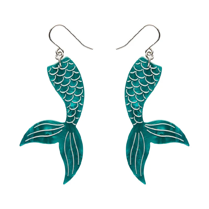 Ladies Earrings Artistic Glow-Erstwilder - Mermaid Tail Drop Essential Earrings - Aqua