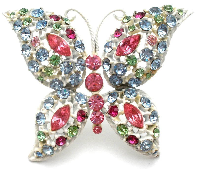 Ladies spiritual whisper brooches -White Enamel Multi Color Rhinestone Butterfly Brooch Pin