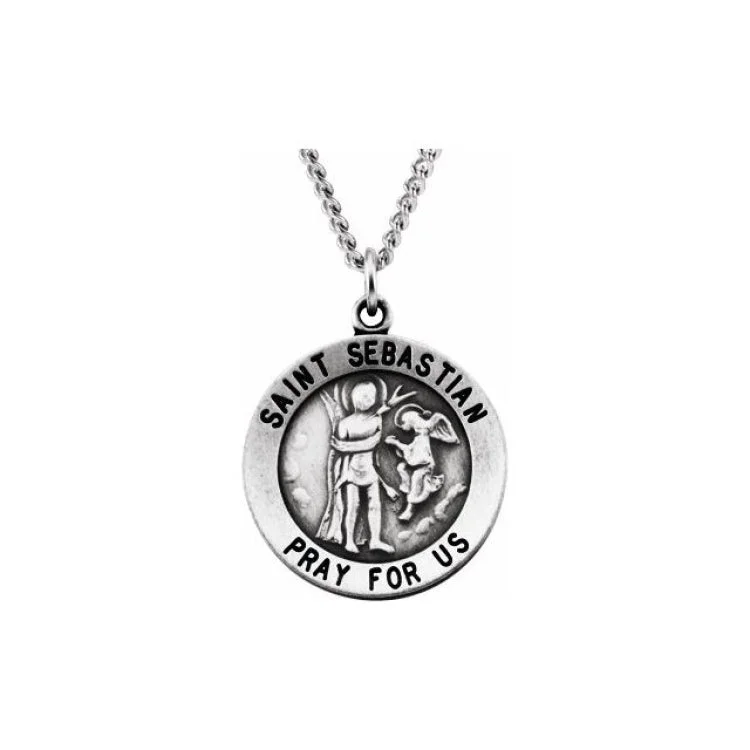 Ladies celestial touch necklaces -Sterling Silver 18 mm Round St. Sebastian 18" Necklace