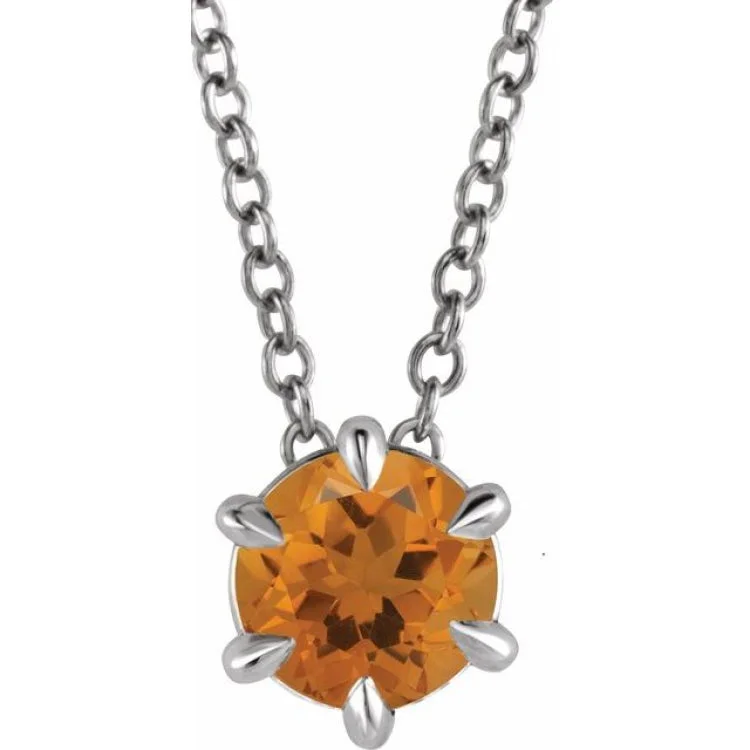 Ladies sisterly spark necklaces -14K White 5 mm Natural Citrine Solitaire 16-18" Necklace