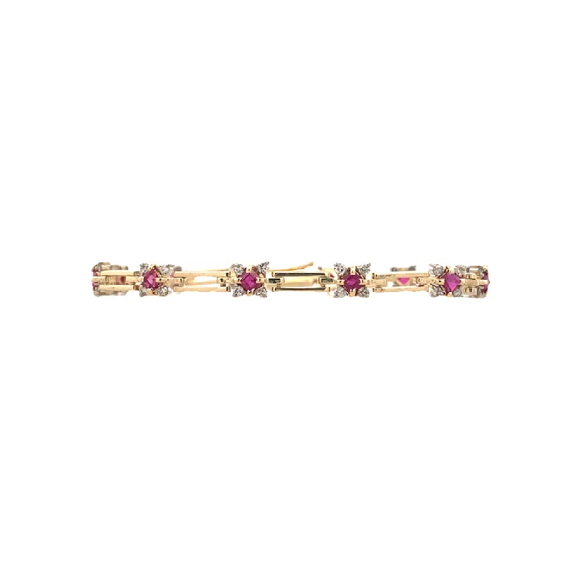 Ladies planet dance bracelets -Estate Ruby Fancy Link Bracelet in Two-Tone Gold