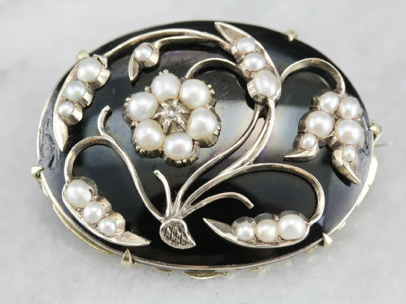 Ladies playful shine brooches -Antique Floral Seed Pearl and Diamond Brooch