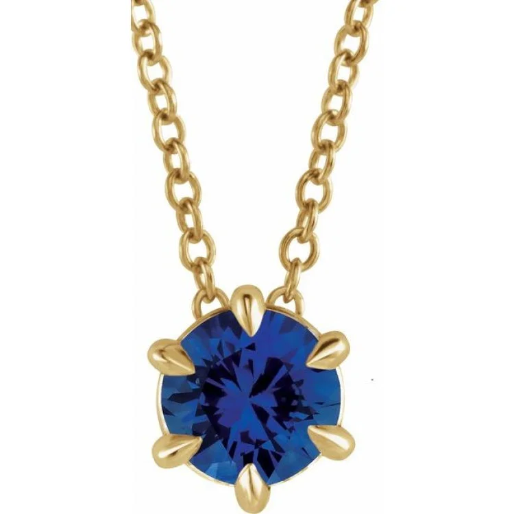 Ladies daily spark necklaces -14K Yellow 5 mm Lab-Grown Blue Sapphire Solitaire 16-18" Necklace