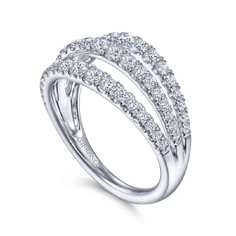 Ladies Rings Bold Glow-Gabriel & Co. - LR52002W45JJ - 14K White Gold Three Row Diamond Ring