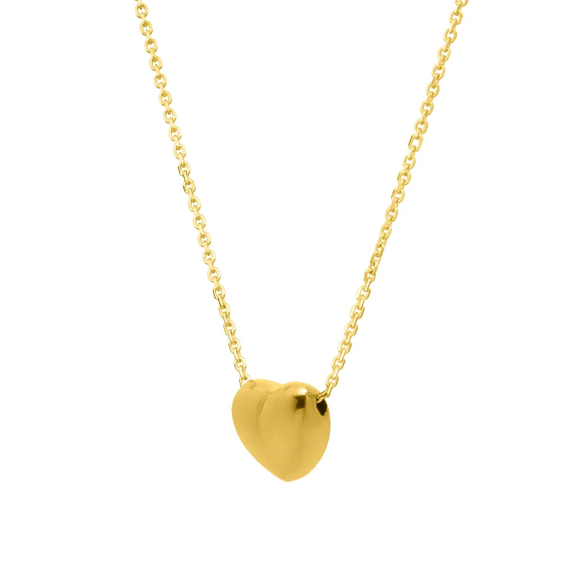 Ladies beach wave necklaces -14K Gold Small Puffed Up Heart Necklace