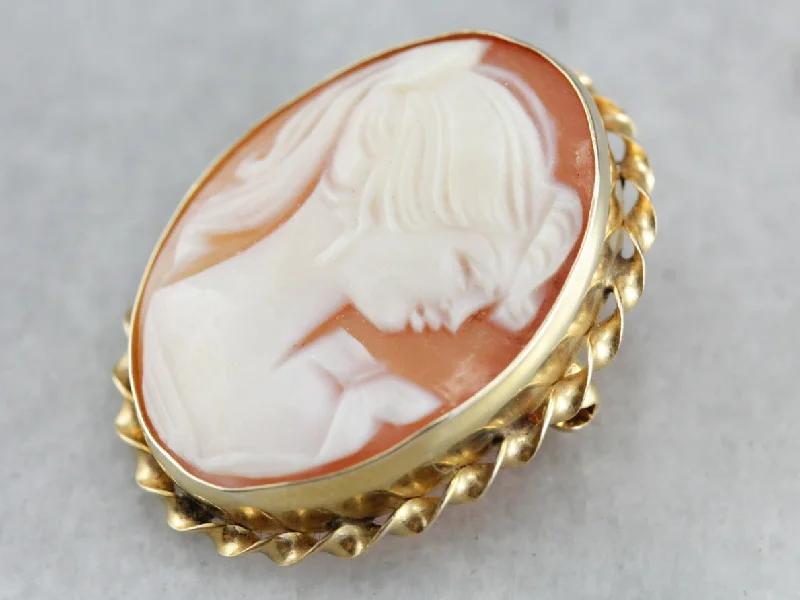 Ladies ocean swirl brooches -Vintage Cameo Gold Brooch or Pendant