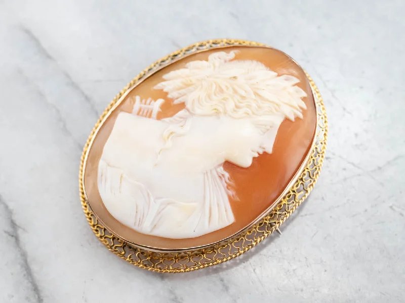 Ladies triangular glow brooches -Gold Greek God Apollo Cameo Brooch