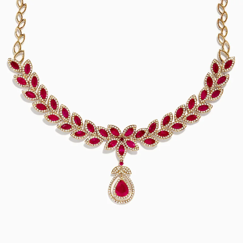 Ladies anniversary sparkle necklaces -Ruby Royale 14K Yellow Gold Ruby and Diamond Necklace