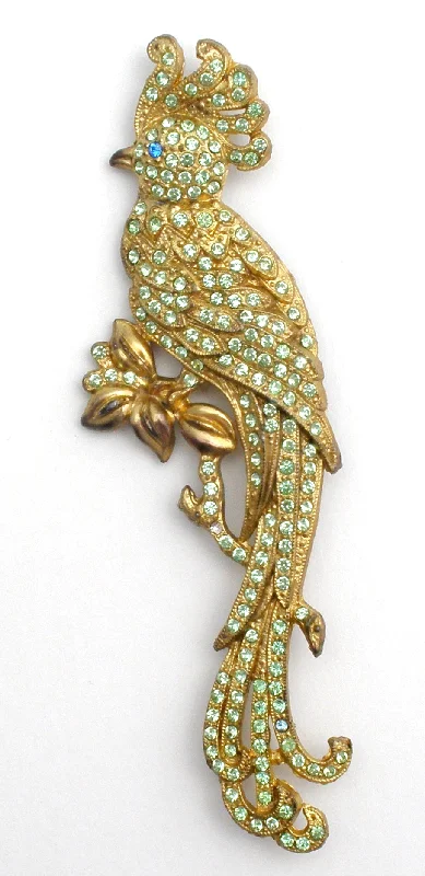 Ladies elegant pin brooches -Green Rhinestone Bird of Paradise Brooch Pin 5"