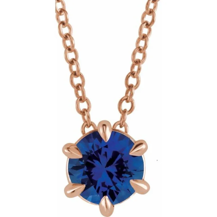 Ladies rose bloom necklaces -14K Rose 6 mm Lab-Grown Blue Sapphire Solitaire 16-18" Necklace