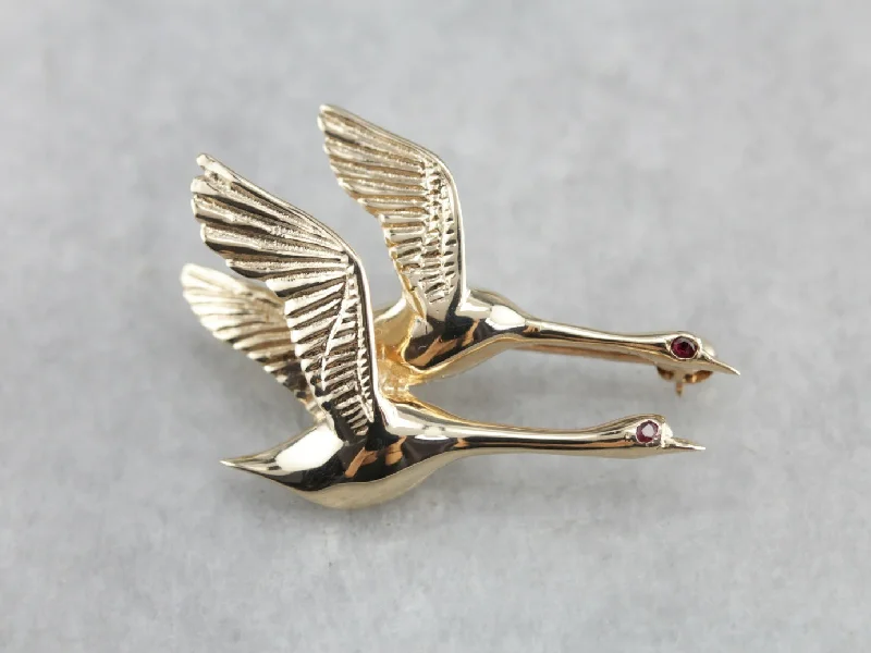 Ladies spiritual whisper brooches -Vintage Golden Geese Brooch