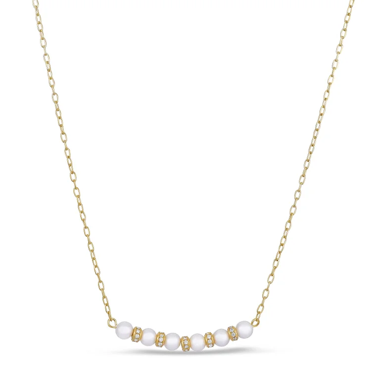 Ladies delicate floral necklaces -Gold Finish Sterling Silver Micropave Pearl and Simulated Diamond Necklace - Adjustable 18"-20"