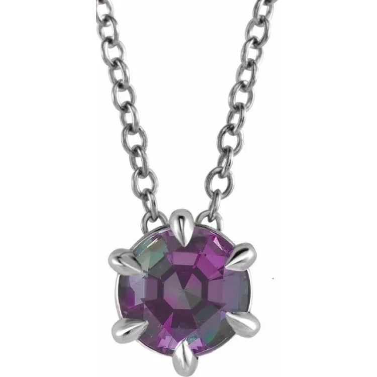 Ladies icy winter necklaces -Platinum 4 mm Lab-Grown Alexandrite Solitaire 16-18" Necklace