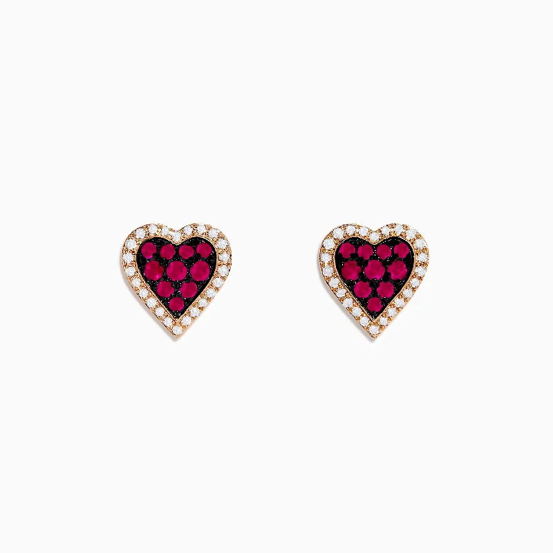 Ladies Earrings for Mentor Spark-14K Rose Gold Ruby and Diamond Heart Earrings