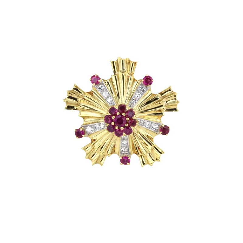 Ladies gem burst brooches -Ruby & Diamond Brooch