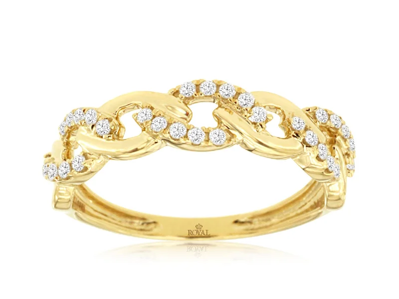 Ladies Rings with White Colemanite-Yellow Gold Diamond Link Ring