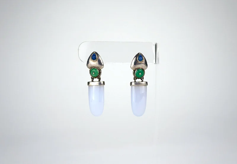 Ladies Earrings with Oval Spark-Modernist Chrysocolla Pendant Earrings