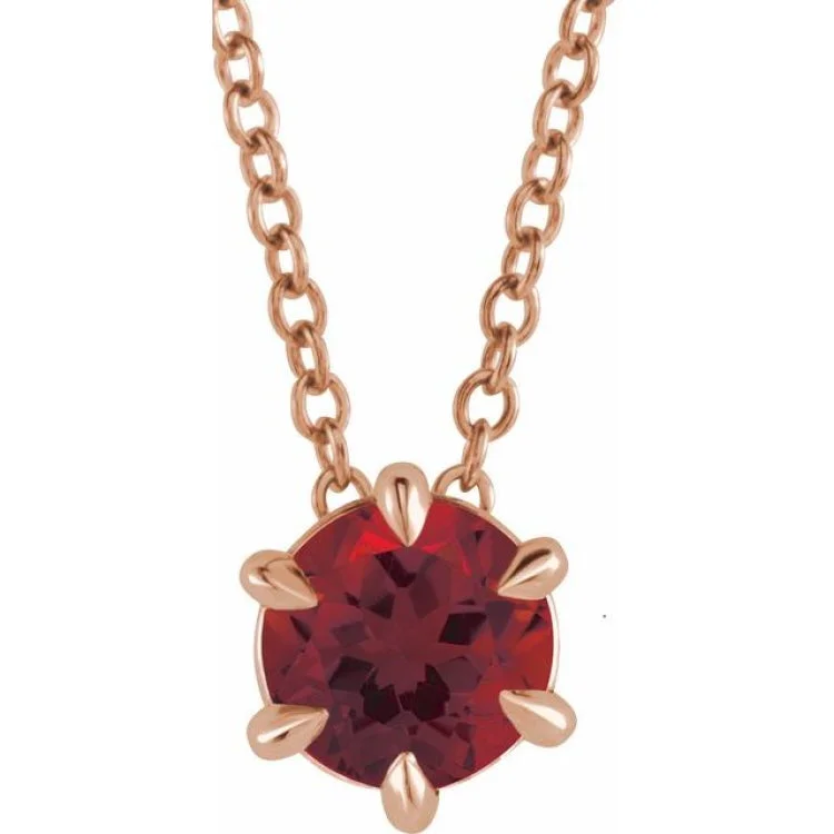 Ladies moonlit spark necklaces -14K Rose 4 mm Natural Mozambique Garnet Solitaire 16-18" Necklace