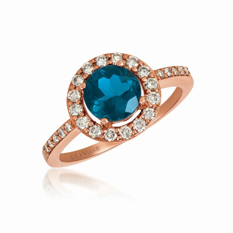 Ladies Rings with Bloom Spark-Le Vian Creme Brulee® Deep Sea Blue Topaz™ and Diamond Ring WJGF 26