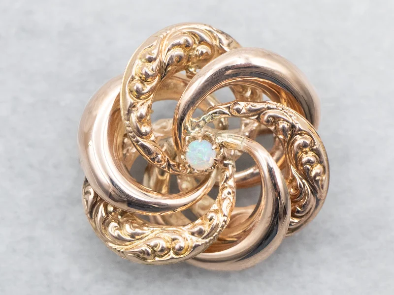 Ladies fine accent brooches -Rose Gold Opal Love Knot Brooch