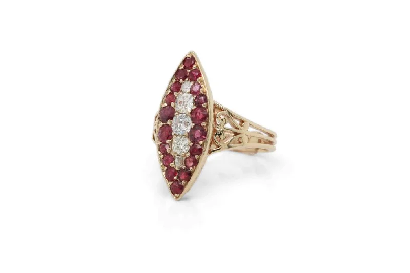 Ladies Rings for Mentor Spark-14K Yellow Gold Diamond & Ruby Antique Ring