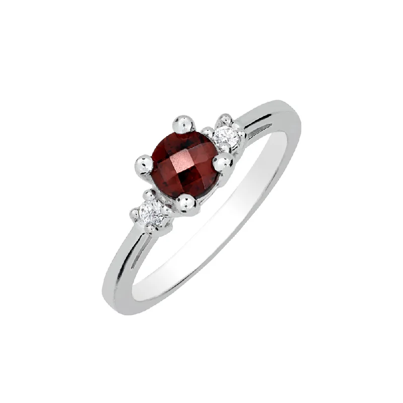 Ladies Rings for Bride Glow-Sterling Silver Garnet and Diamond Ring HB20241GASS