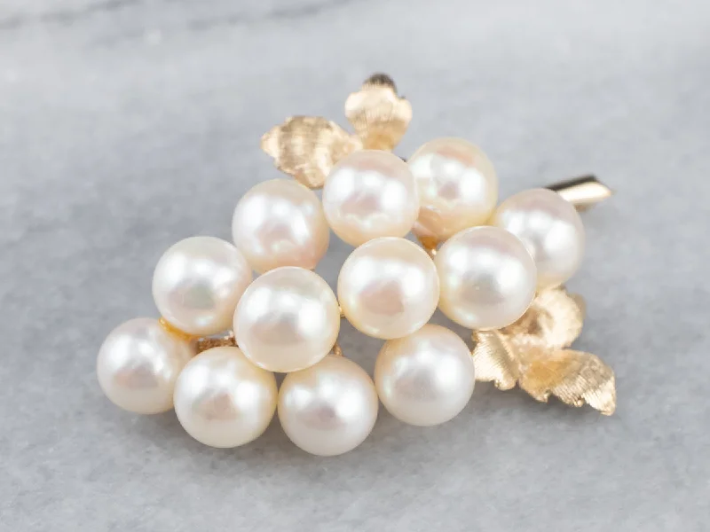 Ladies autumn hue brooches -Gold Cultured Pearl Grape Bunch Brooch