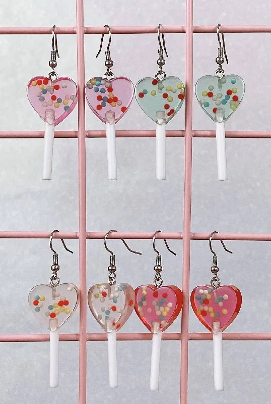 Ladies Earrings Handmade Glow-Heart Sprinkle Lollipop Earrings (4 Colors)