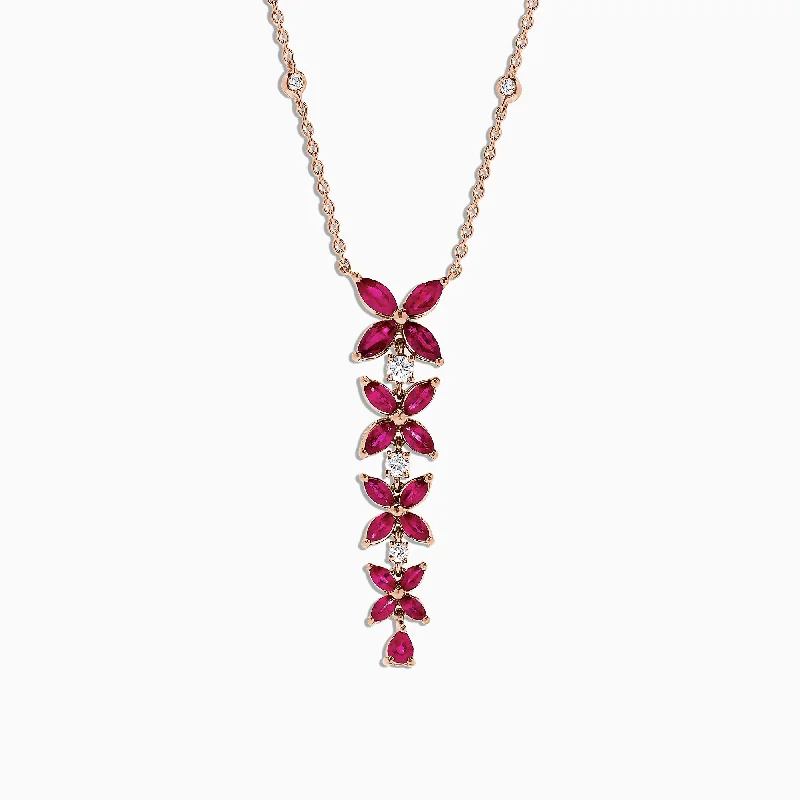 Ladies smooth ceramic necklaces -Ruby Royale 14K Rose Gold Ruby and Diamond Necklace, 3.89 TCW