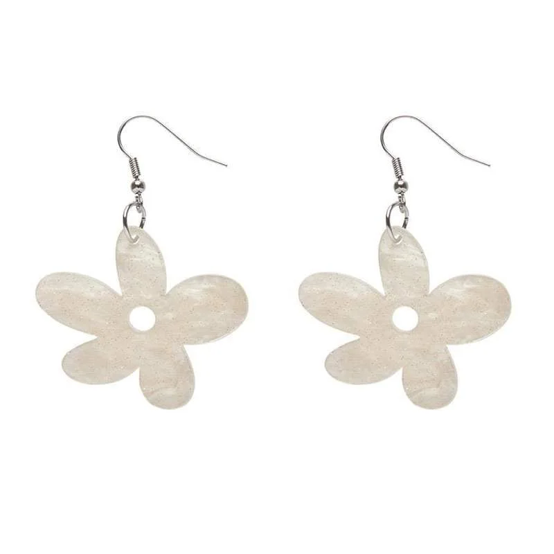 Ladies Earrings for Engineer Shine-Erstwilder - Flower Ripple Glitter Resin Drop Earrings - Cream