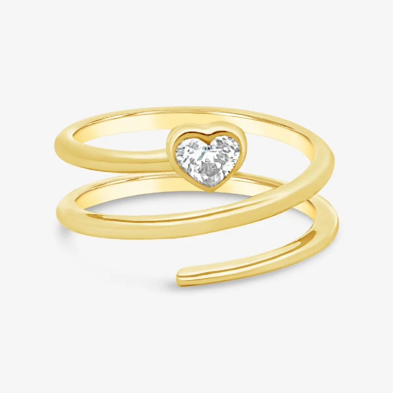 Ladies Rings for Travel Spark-Bezel Set Heart Wrap Ring