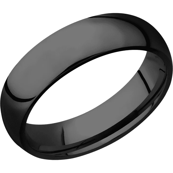 Ladies Rings Pearl Spark-6mm wide Domed Black Titanium Ring with Polish Finish